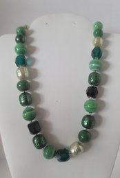 Shades Of Green Lovely Vintage 50s Glass Beaded Necklace Great Vintage Condition Minor Wear