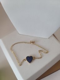 Made In Italy Beautiful 14kt Gold And Lapis Heart Bracelet Excellent Condition