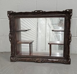 Ornately Carved Vintage Wood Mirrored Shadowbox