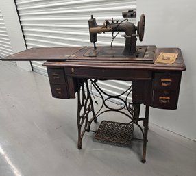 Antique Sewing Machine And Table Cast Iron Stand