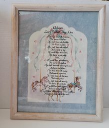 Vintage Framed 'Children Learn What They Live' Print Great Condition 15 1/4 X 12 1/4in