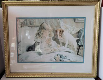 Vintage Charles Burton Barber 'suspense' Matted And Framed Print Good Condition 21 1/2x17 1/2in