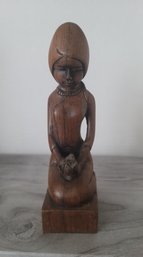 Vintage 60s Asian Female Hand Carved Wood Figurine Excellent Condition