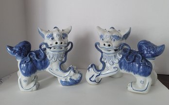 Rowoff! Vintage MCM Chinese Foo Dog Shi Lion Ceramic Statues Excellent Condition