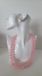 Think Pink! Vintage MCM Pair Of Faceted Lucite Necklaces And Earrings Excellent Condition