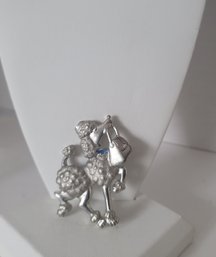 Adorable! Vintage MC JJ Jonette Silver Tone And Rhinestone Poodle Brooch Great Condition