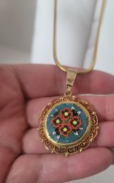 Vintage Micro Mosaic Pendant And Necklace Great Condition