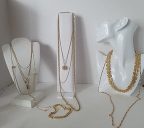 Vintage Awesome 80s Collection! Gold Tone Necklaces And Bracelet Lot Incl GP Revlon That Zipper One! Exc Cond