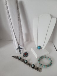 Vintage Faux Turquoise Jewelry Lot THAT BRACELET! Great To Excellent Condition