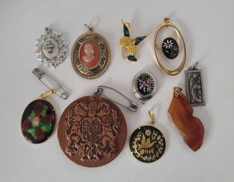 Vintage Pendant And Locket Lot Incl Damascene, Hand Painted &  Germany Great To Excellent Condition