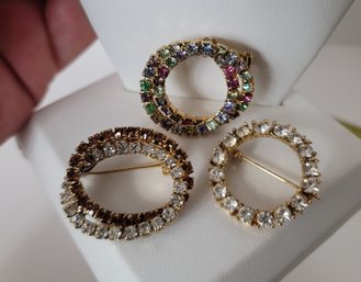 Gorgeous Vintage 50s Circular Rhinestone Brooch Lot Excellent Condition