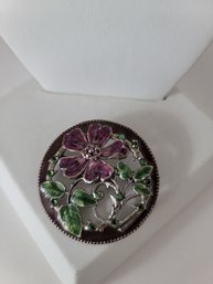 Vintage Signed Anne Koplik Enamel And Crystal Rhinestone Brooch Excellent Condition