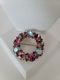 Gorgeous Vintage 50s Signed Karu AB Pink, Amethyst And Pink Rhinestone Brooch Great Condition