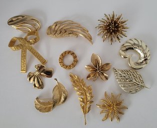 Vintage MC Gold Tone Brooch Lot Incl Monet BSK Great To Excellent Condition