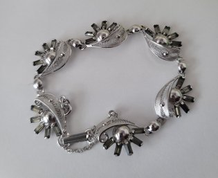 Love Love Love! Vintage MC Signed Sorrento Sterling Filigree And Smokey Grey Crystal Bracelet With Safety...