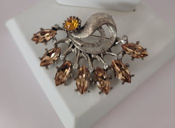 LOOK!! Gorgeous Vintage 40s-50s Signed Weiss Champagne And Amber Rhinestone Art Nouveau Style Brooch Excellent