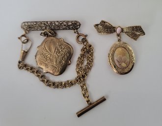 Vintage Chatelaine And Enamel Locket Lot Excellent Condition