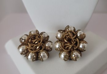 Possibly Early 40s Unsigned Miriam Haskell Faux Pearl Baroque Style Earrings Great Vintage Condition