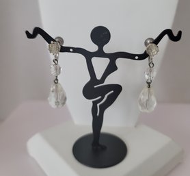 Lovely Vintage 40s-50s Coro Crystal And Art Glass Drop Earrings Excellent Condition