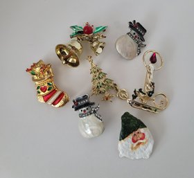 Vintage Thru Y2k Christmas Brooch Lot Incl Artist And AAI Signed Great To Excellent Condition