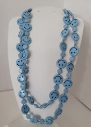 AWESOME FIND! Vintage 60s True Baby Blue Plastic Smile Face Necklace Great Condition Needs Cleaning