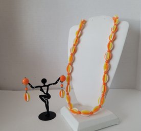 Are You Feeling Groovy! Vtg 60s Orange Yellow & White Lucite Demi Parure Earring And Necklace Lot Exc Cond