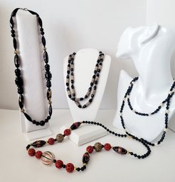 Vintage MC Shades Of Black Necklace Lot Incl Art Glass And Metal Great To Excellent Condition