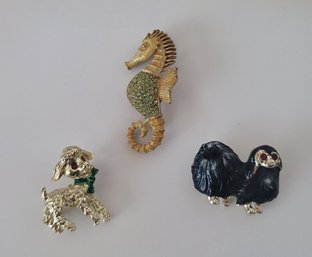 Enamel Animal! Vintage Enamel And Rhinestone Brooches THAT SEAHORSE! Excellent Condition