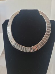 You're Gonna Love This! Vintage Art Deco Cleopatra Style Silver Tone Smooth And Textured Bib Necklace