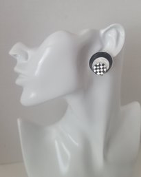 Vintage 90s Signed Tricia's Sterling Modern Art Deco Style MOP And Onyx Earrings Hand-made And Gorgeous!