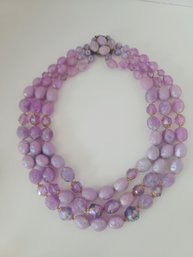 Vintage 40s-50s Purple AB Frosted Glass And Lucite Triple Strand Choker Excellent Condition