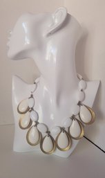 Vintage Napier Large White Lucite Teardrop And Gold Tone Bib Necklace