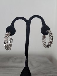 Sharp Looking! Vintage 60s Vendome Silver Tone Chain Link Hoop Earrings With Patented Closure Excellent Cond!