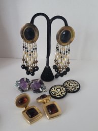 Vintage 80s-90s Clip Earring Lot Incl. Amethyst, Artisan Created And Signed.  All In Great Condition