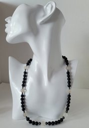 Beautiful Vintage 50s-60s Onyx, Hematite And Frosted Art Glass With Gold Vermeil Over Sterling Excellent Cond!