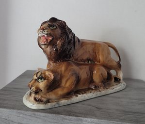 ROAR! Vintage MCM Ceramic Lion Pair Great Condition