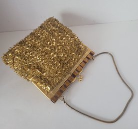 Gorgeous Vintage 50s-60s Gold Beaded Sequin And Faux Tortoiseshell Cocktail Handbag Excellent Vintage Cond