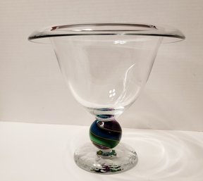 Gorgeous Signed Fritz Art Glass Hand Blown Pedestal Bowl Excellent Condition