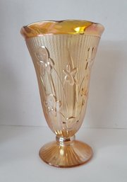 Beautiful Vintage 50s Jeanette Iris And Herringbone Marigold Carnival Glass Vase Excellent Condition