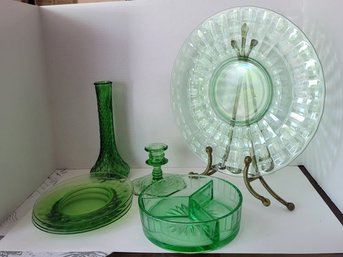 Spring Has Sprung! Green, Green, Green! Vtg Depression, Uranium And Diamond Point Glass Lot Great To Exc Cond