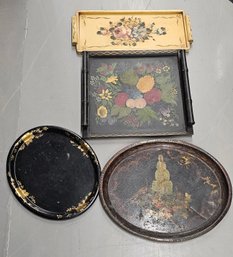 Vintage And Antique Wooden And Metal Handpainted Trays