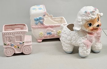 Vintage Baby Themed Ceramic Planters Including Napcoware