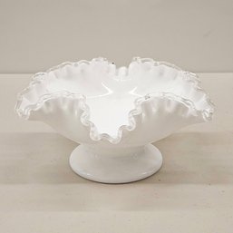 Vintage Fenton Glass Ruffled White Bowl