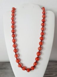 Gorgeous Vintage MC Venetian Murano Glass Sommerso Orange Hand Knotted Necklace Great Condition