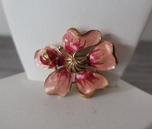 This Is One Darling Little Brooch Vtg 70s-80s M. Jent Enameled Floral With Ladybug Brooch Excellent Condition