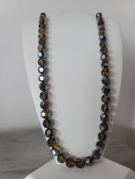 Gorgeous Vintage 50s Faceted Topaz Czech Glass Beaded Necklace Hand Strung On Gold Tone Metal Excellent Cond