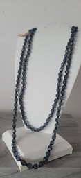 Stunning Vintage MC Light Grey And Black Faceted Czech Glass Beaded Necklace Org Tag Excellent Condition 22inL