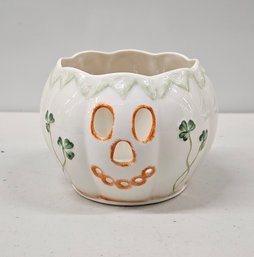 Belleek Ireland Pumpkin Jack O Lantern Shamrock Voice Holder