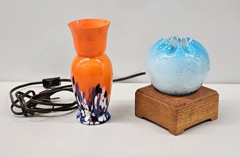 Art Glass Vase And Orb On Lighted Base