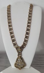 Whoa Y'all!  Vtg 60s Hand Made In Spain Damascene Book Chain Necklace Inlaid With 24kt Gold, Clear....